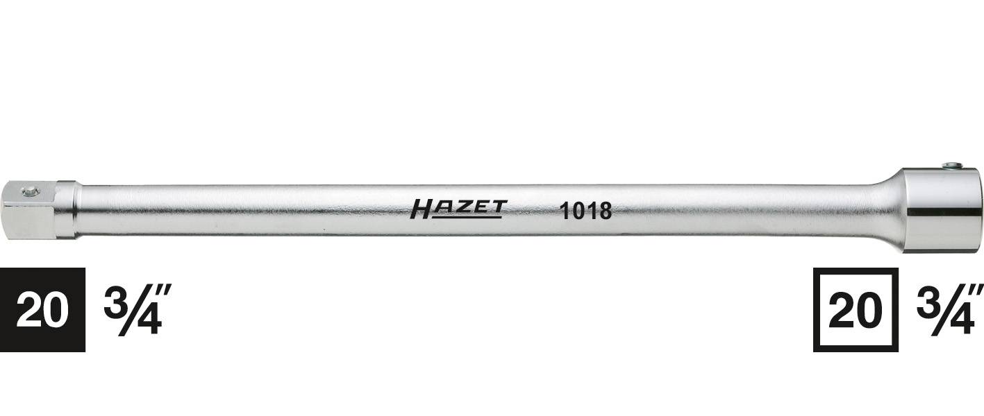 Une rallonge argentée pour outils portant l'inscription 'HAZET 1018', entourée des dimensions '20 3/4'.