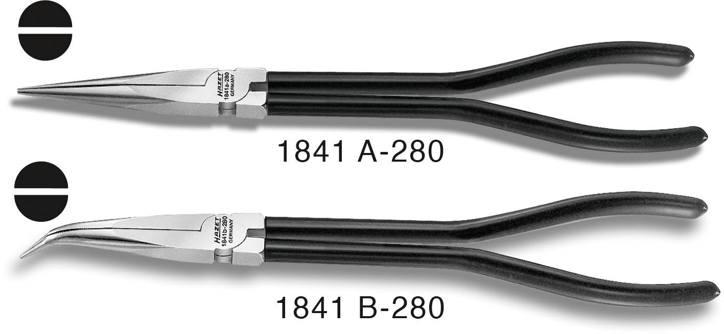Deux pinces longues et noires de formes de pointes différentes : une droite (1841 A-280) et une courbée (1841 B-280).