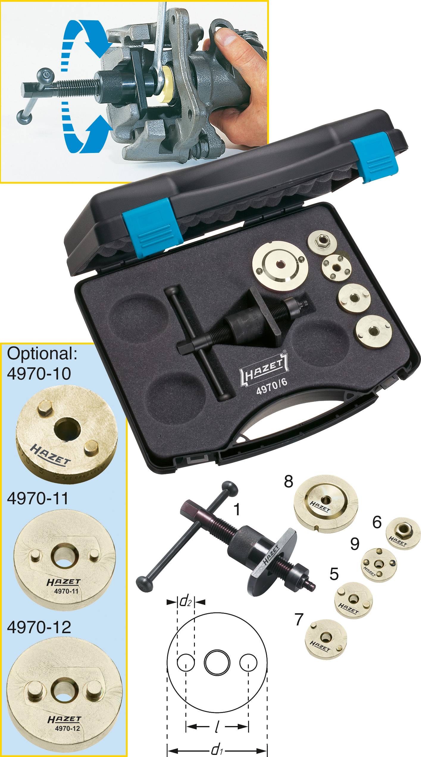 Set d'outils pour pistons de freins Hazet 4970/9