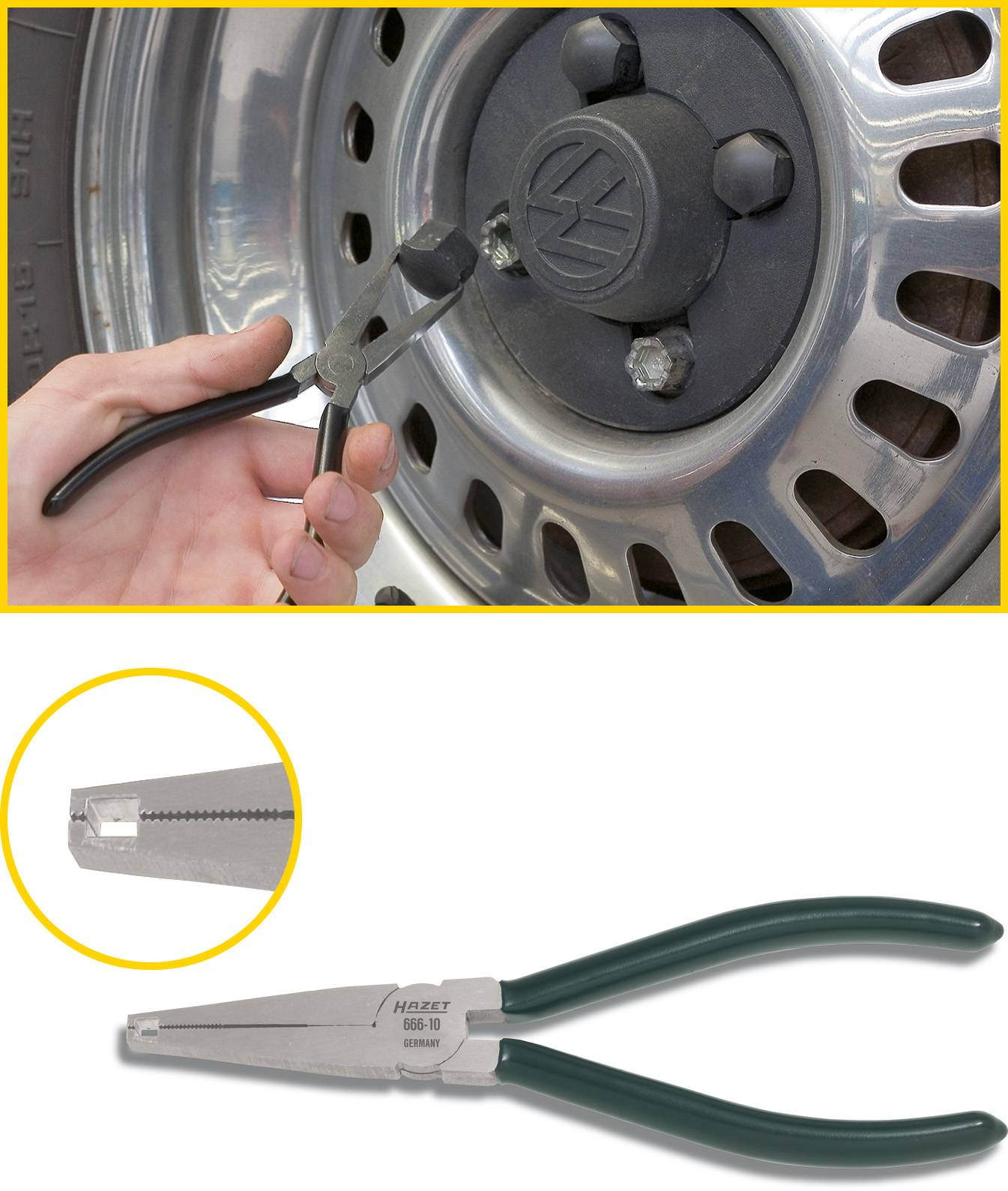 Une personne tient une clé à molette pour fixer ou retirer des écrous de roue sur un pneu de voiture. Ci-dessous, la clé à molette est représentée en détail.