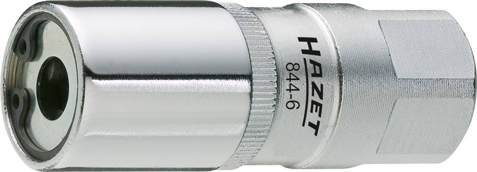 Douille de clé 'Hazet' avec le numéro de modèle 844-6, en métal brillant, vue latérale. Exemple d'utilisation : installer et retirer des boulons de sécurité de roue.