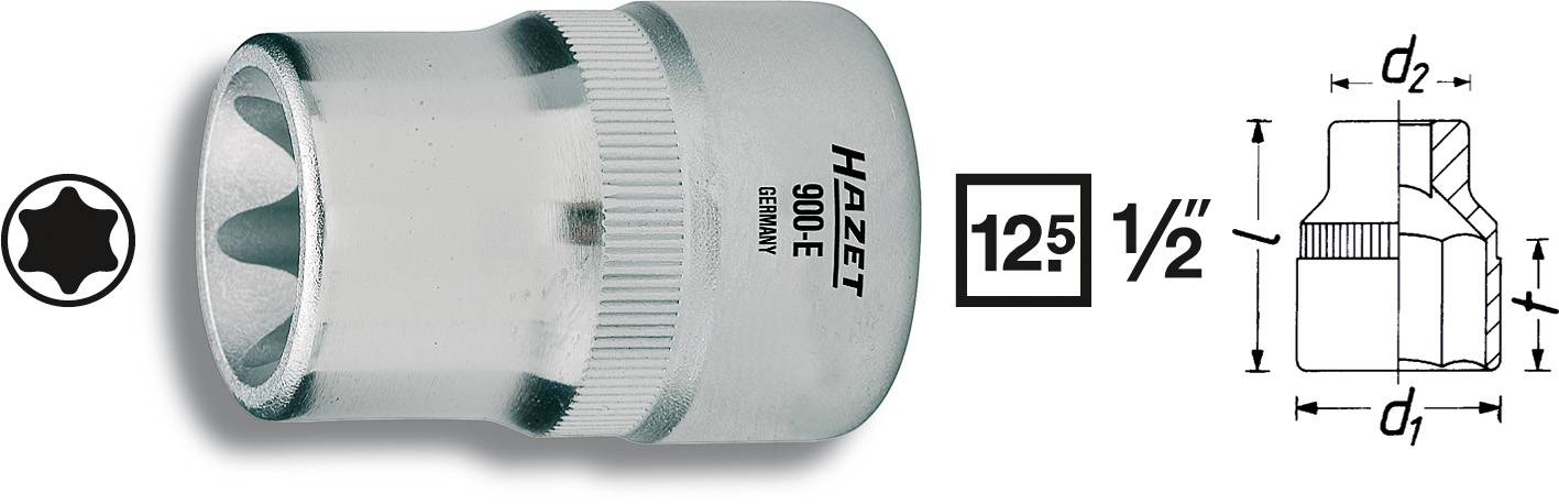 Douille TORX® extérieur T 18 Longueur: 38 mm Hazet 900-E18 Propulseur: 1/2" (12.5 mm) 1 pc(s)