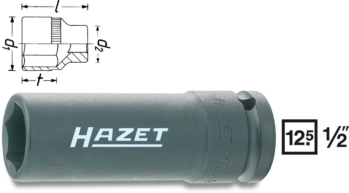 Douille hexagonale 'Hazet', cylindrique, avec un diagramme technique détaillé en haut à gauche. Taille de l'outil : 12,5 mm (1/2 pouce).