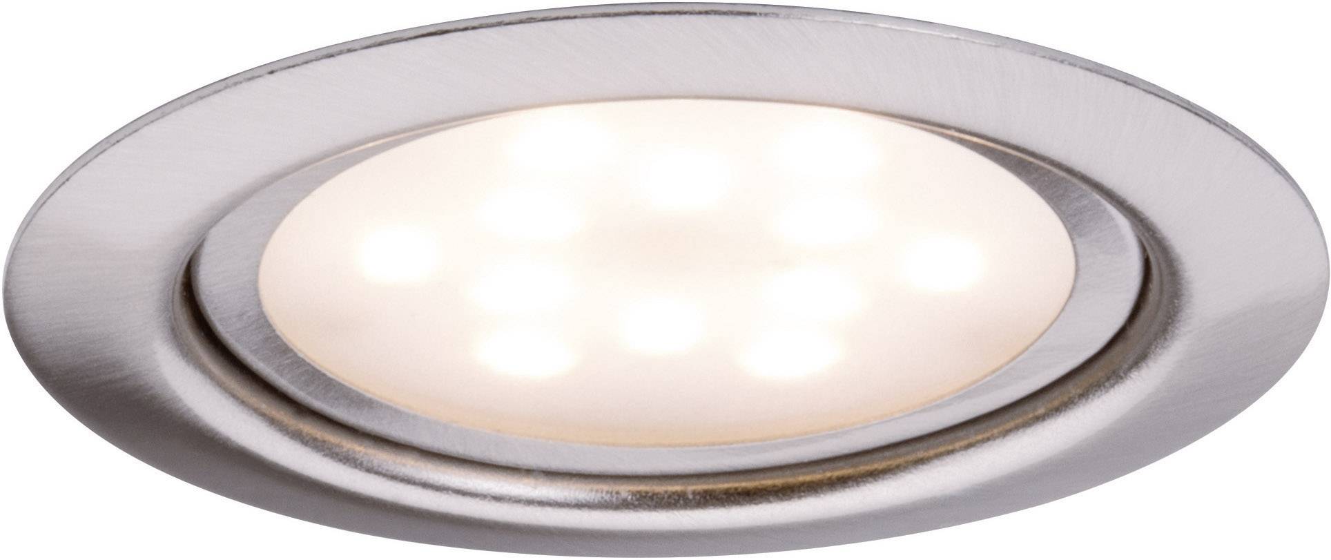 Spot encastrable rond avec un cadre argenté moderne. Des LED blanc chaud sont visibles. Idéal pour des intérieurs élégants.