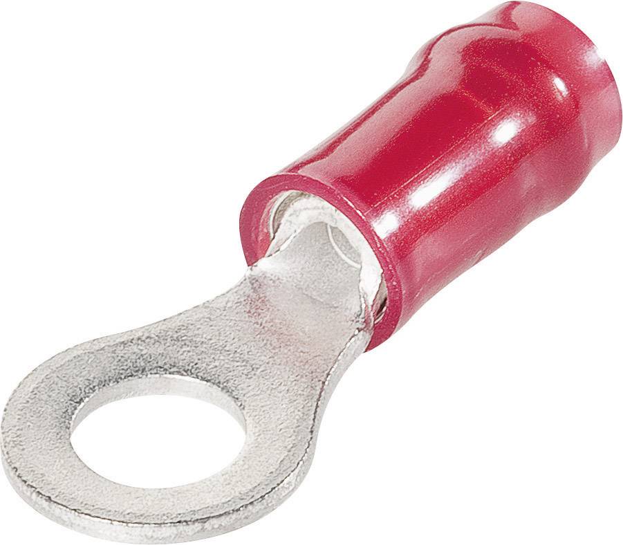 Cosse de câble à anneau rouge, isolée, avec œillet métallique pour raccorder des câbles électriques par fixation à vis.