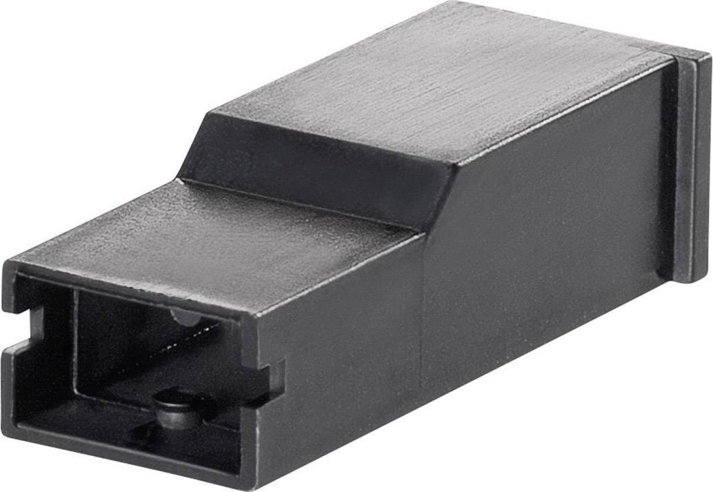 Boîtier rectangulaire noir en plastique, adapté pour contenir des composants électroniques.