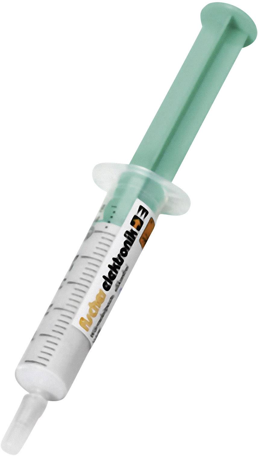 Seringue verte avec échelle en ml, remplie d'un liquide transparent. Adaptée aux applications médicales ou scientifiques.