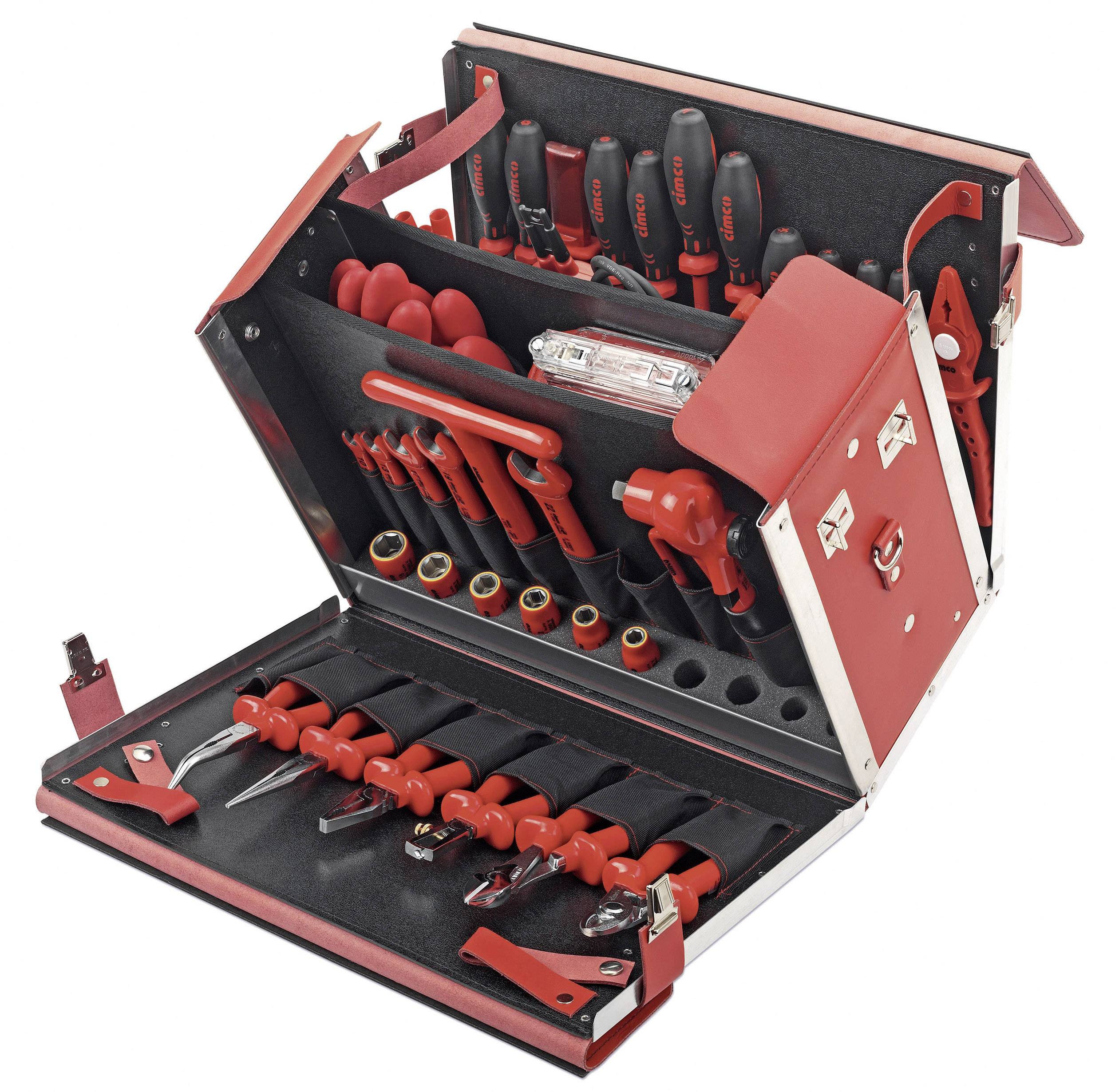 Une boîte à outils ouverte contenant divers outils manuels tels que des tournevis, des pinces et des clés à vis, rangés par taille.