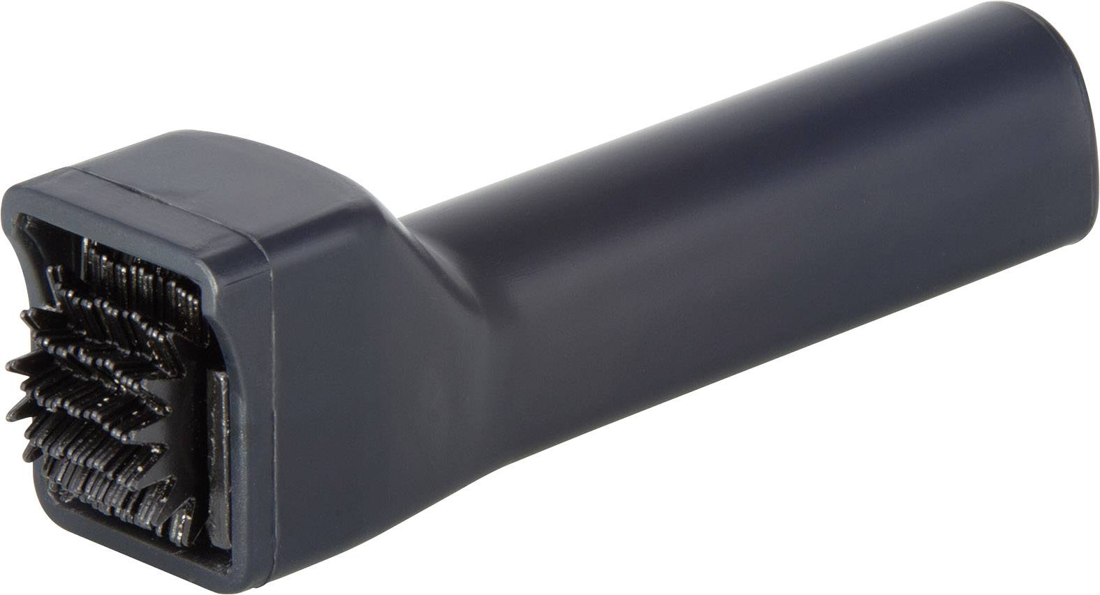 Brosse noire rectangulaire avec des poils, utilisée comme accessoire pour les appareils de nettoyage. Adaptée aux endroits difficiles d'accès.