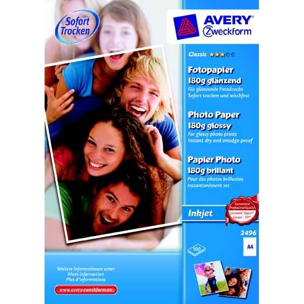 Avery-Zweckform Classic Photo Paper Inkjet 2496 Papier photo DIN A4 180 g/m² 100 feuille(s) brillant