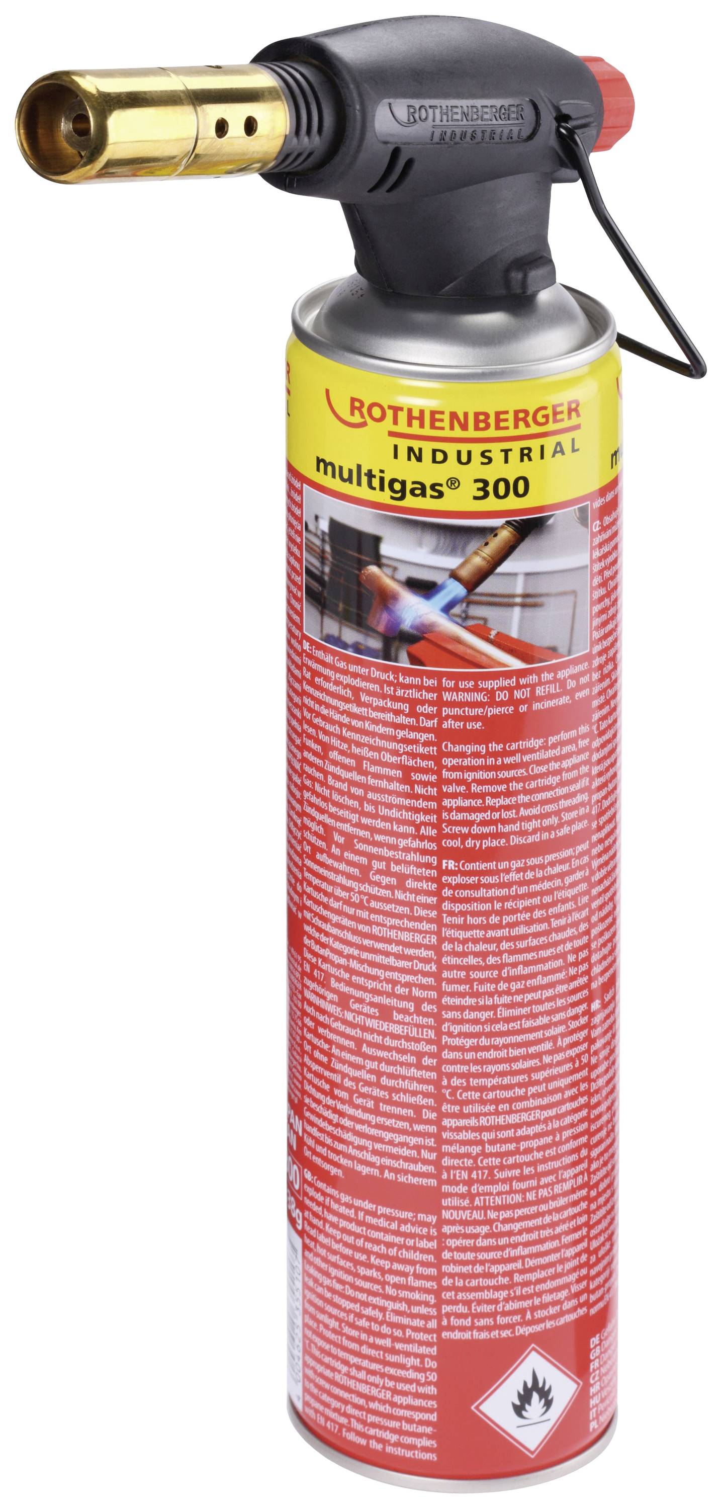 Chalumeau à gaz avec bouteille de gaz. Marque : Rothenberger, Modèle : Multigas 300. Adapté pour les applications de soudage et de chauffage.