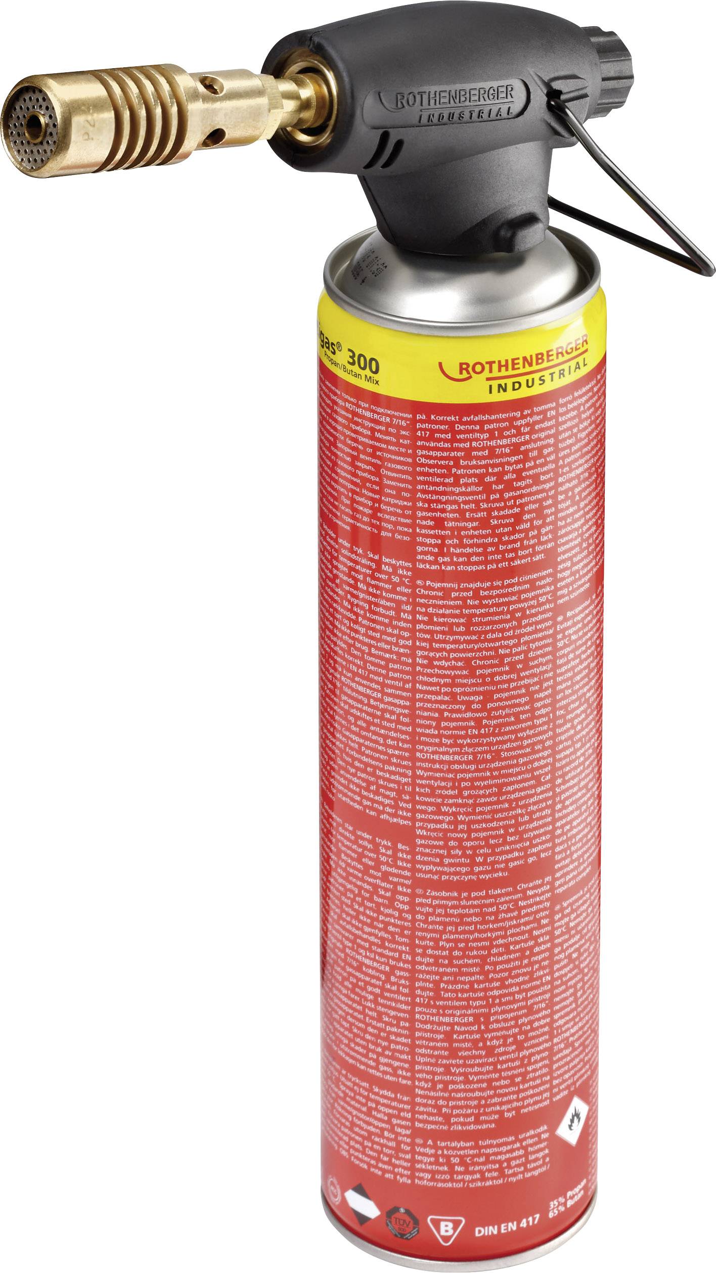 Cartouche de gaz avec brûleur monté, adaptée aux applications artisanales et industrielles.