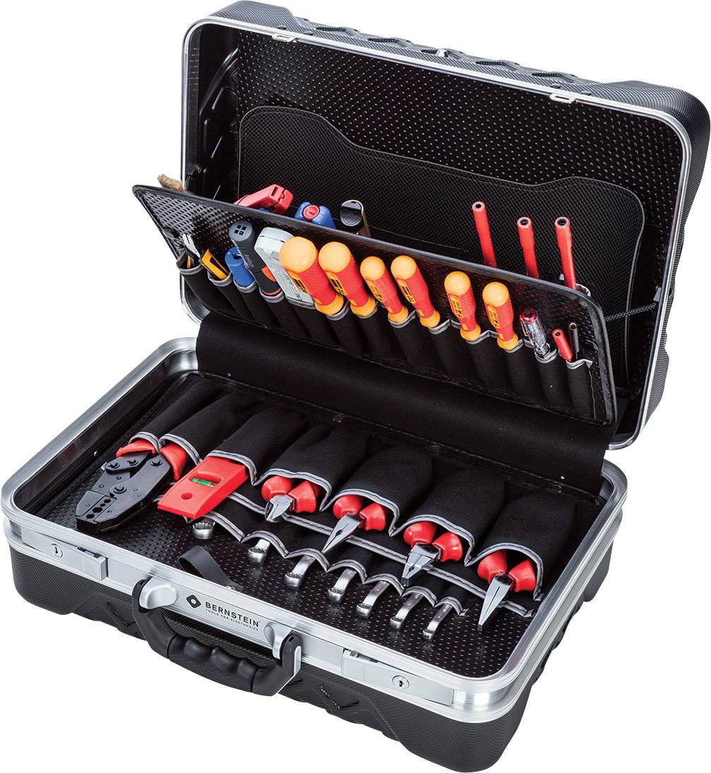 Boîte à outils contenant divers outils manuels, dont des tournevis et des pinces, soigneusement organisés dans des compartiments.