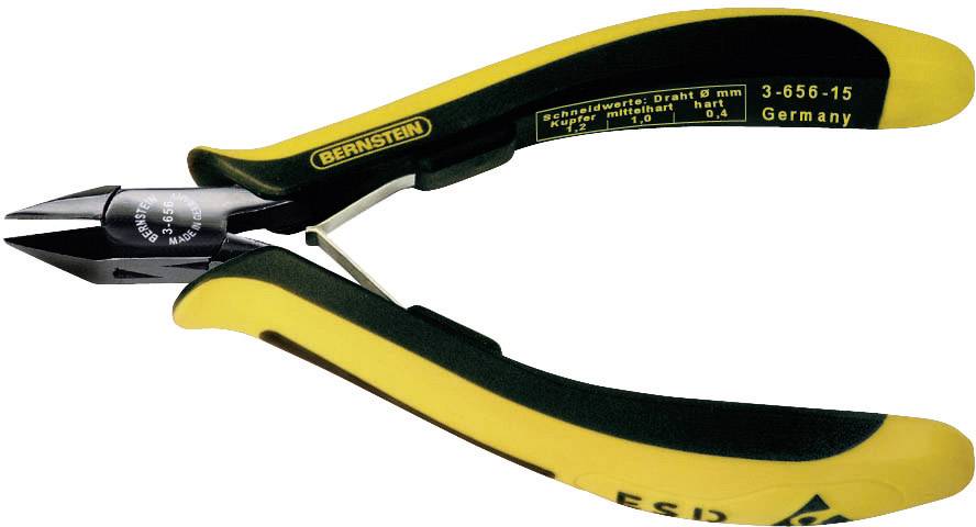 Pince avec poignées noir et jaune, adaptée aux travaux de coupe de fils. Marquage : 'BERNSTEIN', '3-656-15', 'Allemagne'.