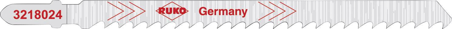 'Lame de scie portant l'inscription 3218024, Ruko Germany imprimée en rouge, présente des dents fines pour une coupe précise.'
