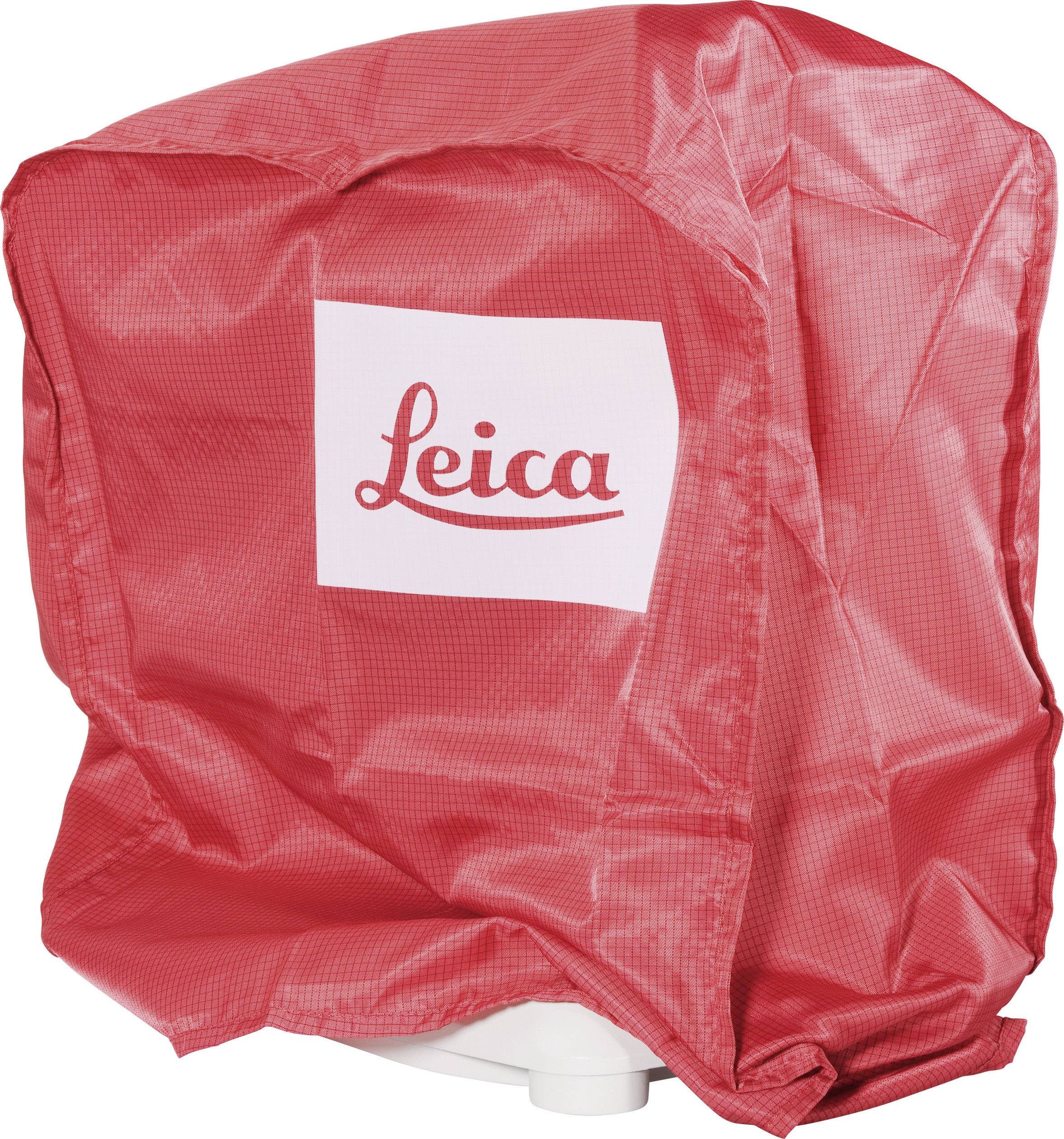 Housse de protection rouge avec logo blanc 'Leica', adaptée à un triangle géodésique Leica. Protège l'appareil contre la poussière et les intempéries.