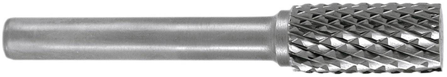 Outil de rotation métallique à manche cylindrique et pointe fraisée en forme de losange pour le traitement de surface et l'enlèvement de matière.