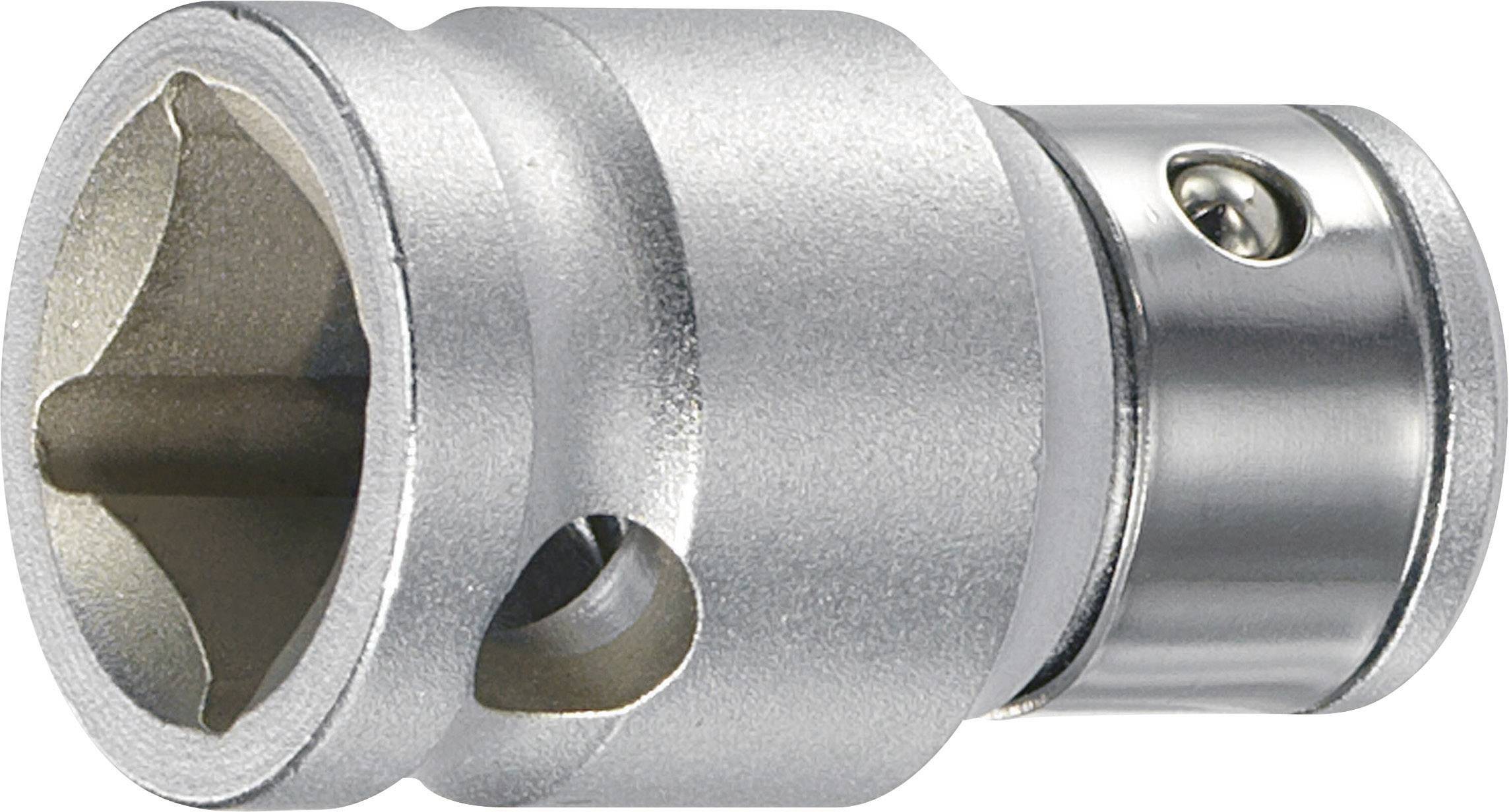 Un adaptateur en argent pour outils à noix de pression, avec une tête ronde et un miroir latéral qui révèle un mécanisme à rotule.