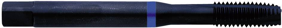 Un taraud noir avec un marquage bleu, de forme cylindrique et présentant des filets fins à une extrémité.