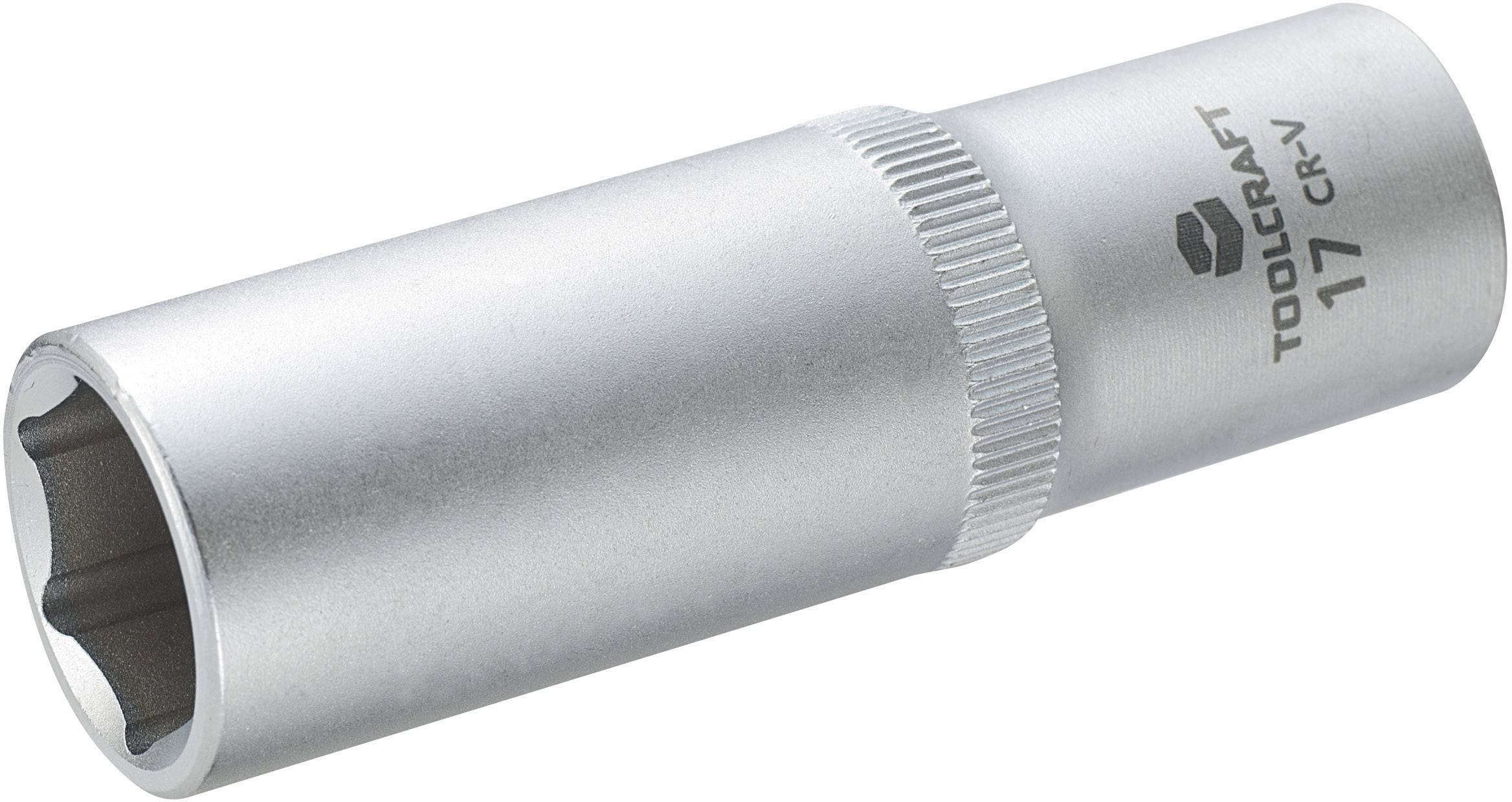 Un embout de clé à cliquet en argent portant l'inscription 'TOOLCRAFT 17 CR-V', adapté pour les vis de 17 millimètres.