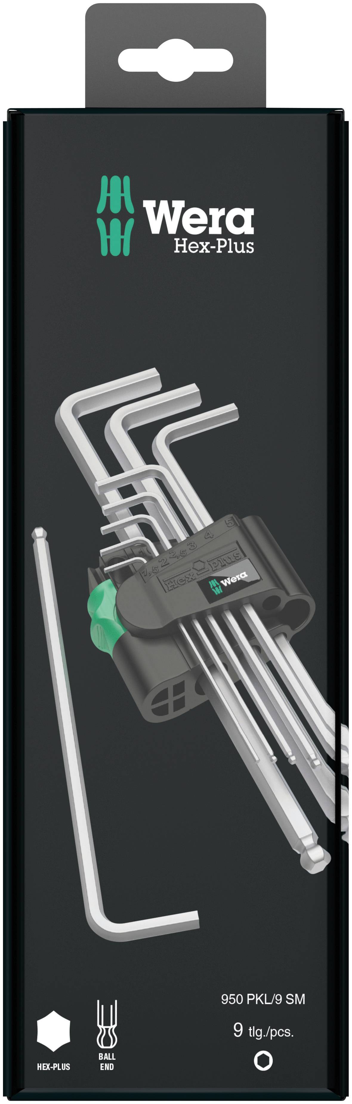 Wera 950 PKL/9 SM N SB 6 pans intérieurs Jeu de clés mâles coudées 1.5 mm, 2 mm, 2.5 mm, 3 mm, 4 mm, 5 mm, 6 mm, 8 mm, 10 mm