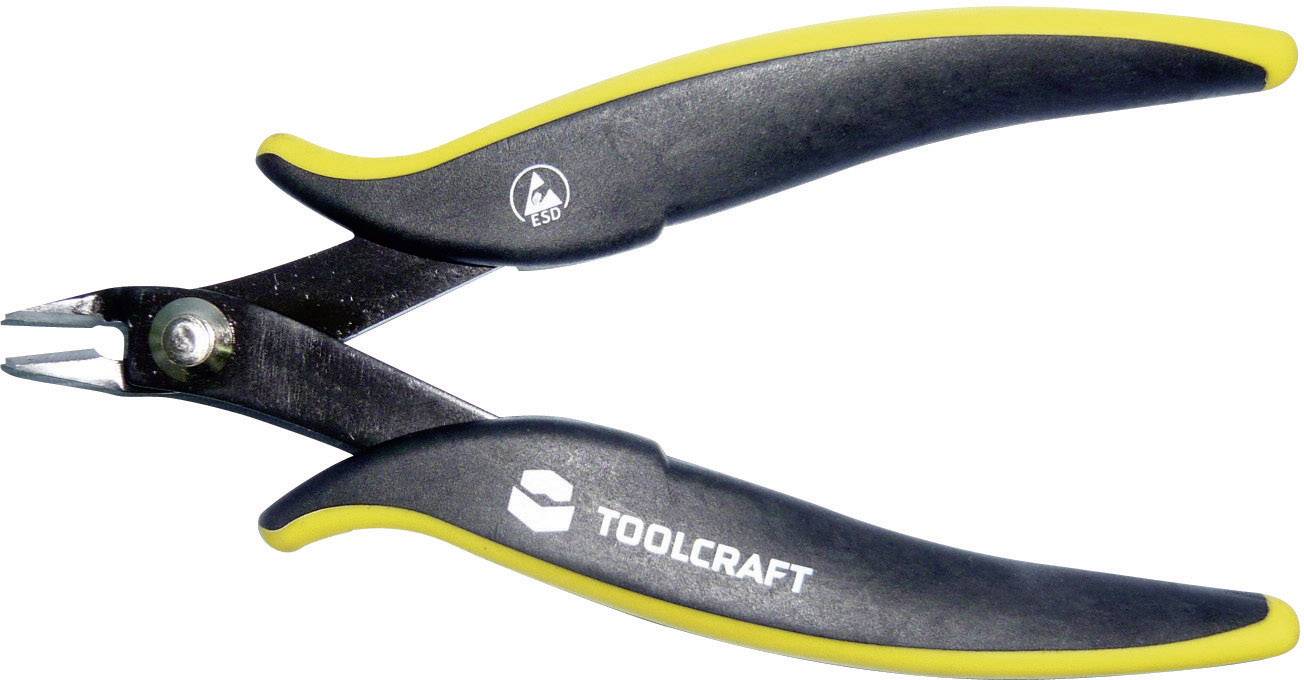 'Une pince à dénuder noire et jaune portant l'inscription TOOLCRAFT, adaptée pour dénuder les fils, présentée sur un fond blanc.'