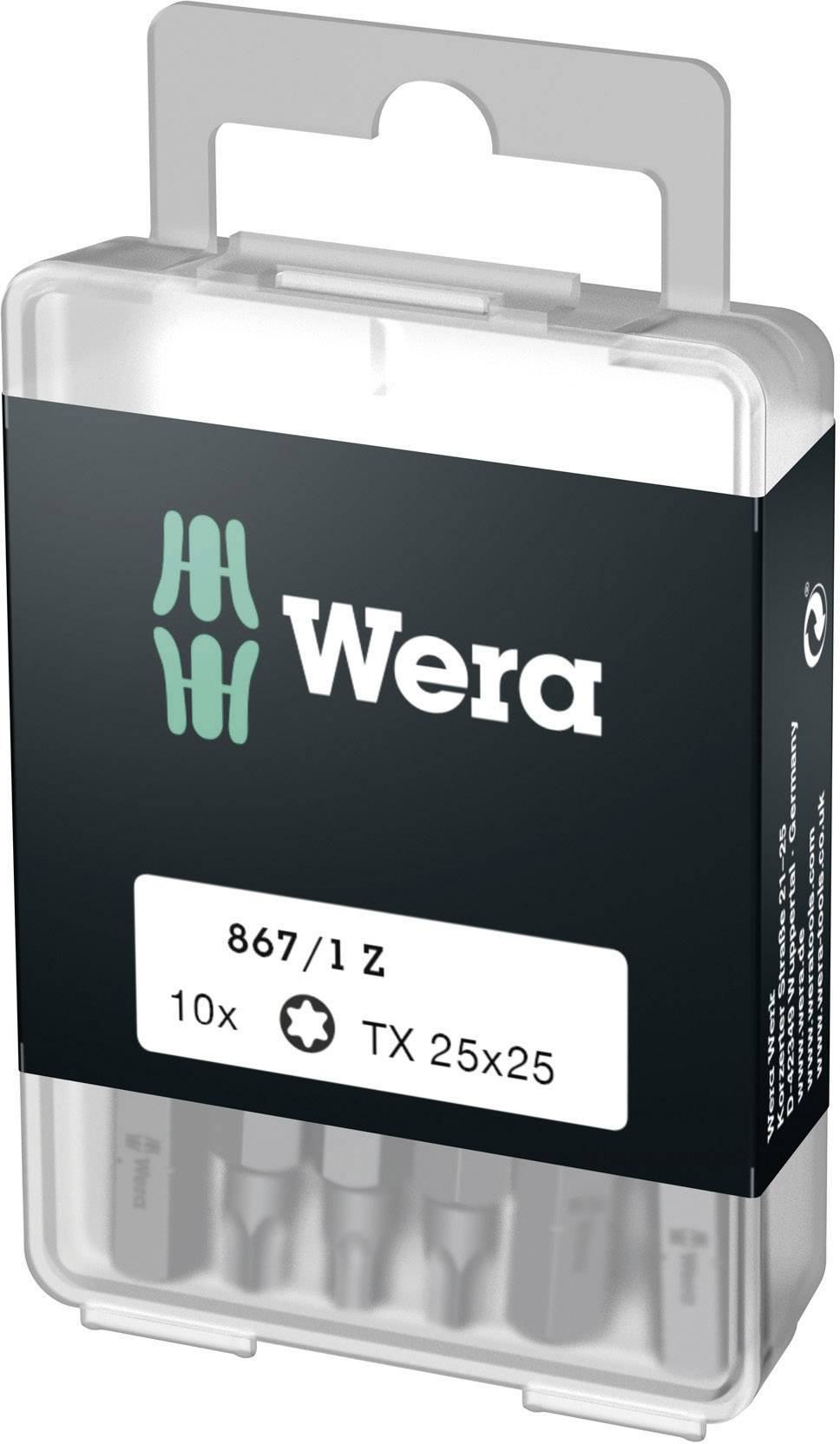 Jeu Wera 867/1 Z TX 25x25 avec 10 embouts de tournevis. L'emballage présente la marque et les informations du produit.