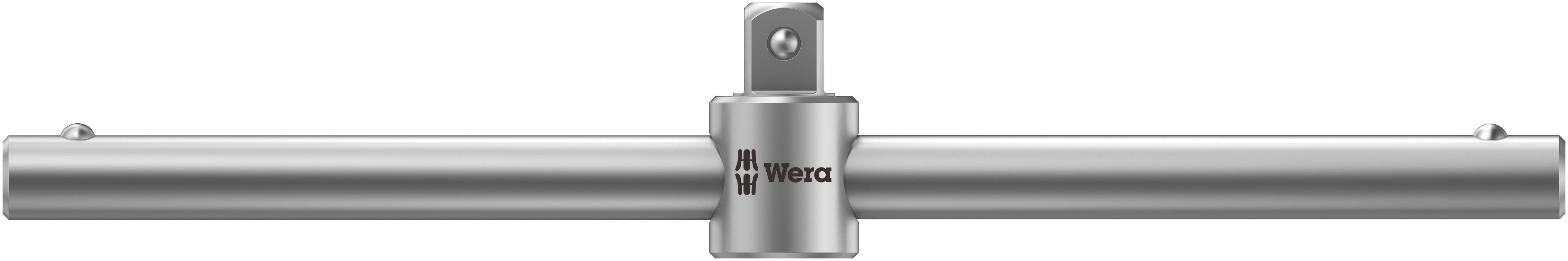 Une clé dynamométrique argentée avec un logo noir au centre, vue de dessus.