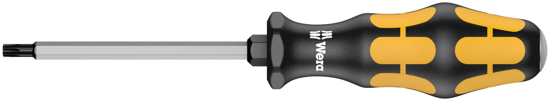 Tournevis avec manche noir et jaune, tête Torx T10. Nom de la marque visible sur le manche.