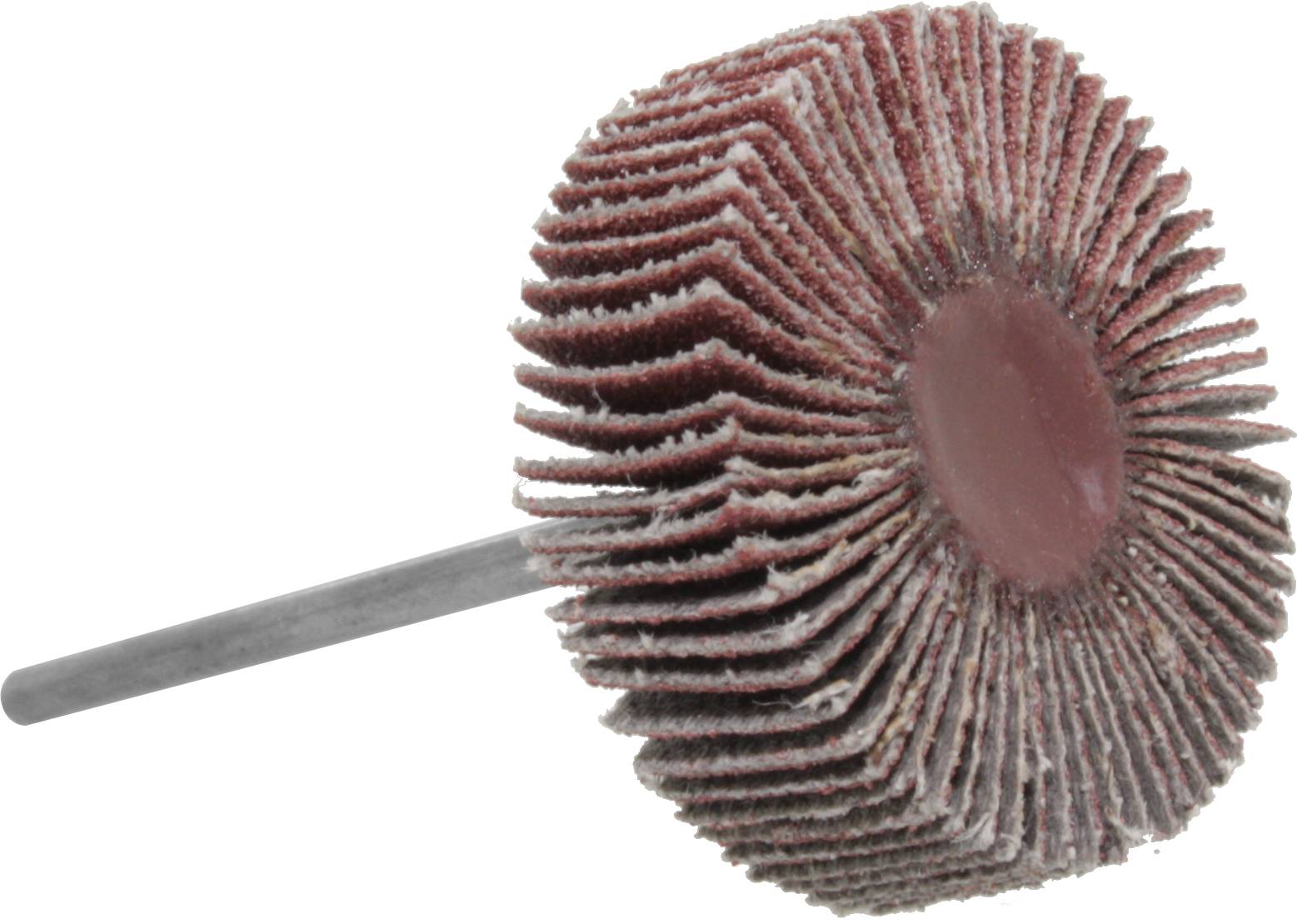 Disque abrasif composé de nombreuses lamelles abrasives superposées sur un axe métallique. Il est utilisé pour polir des surfaces.