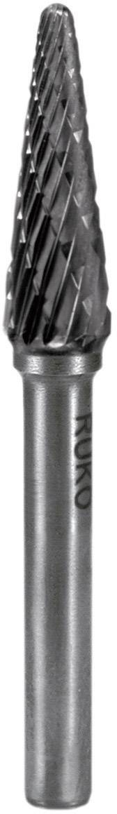 Une fraise conique à denture croisée grossière, adaptée pour enlever des surfaces métalliques ou mettre en forme des matériaux.