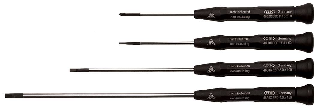C.K antistatique (ESD) Jeu de tournevis 4 pièces vis à fente, cruciforme Phillips