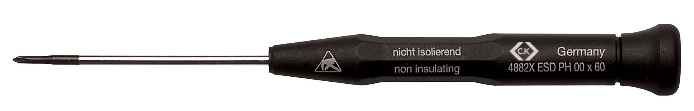 C.K T4882X00ESD antistatique (ESD) Tournevis cruciforme PH 00 Longueur de la lame: 60 mm DIN EN 61340-2