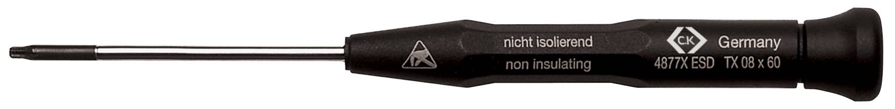 Tournevis Torx antistatique (ESD) Sortie: 6 pans intérieurs (TX) T 7 C.K T4877XESD07 Longueur de la lame: 50 mm N/A 1 pc(s)