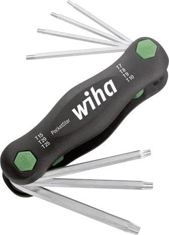 Outil multifonction noir avec plusieurs clés Allen rétractables de différentes tailles, de la marque 'Wiha'.