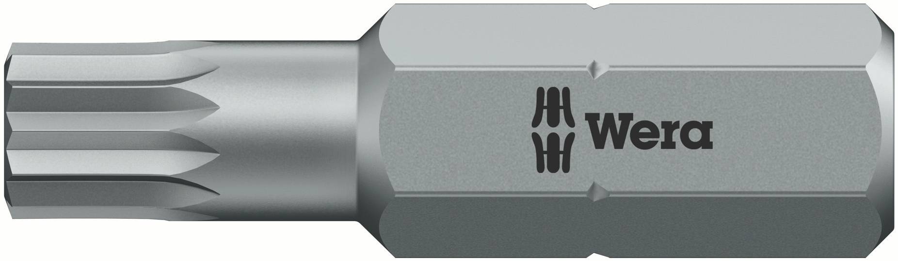 Un embout Torx hexagonal gris portant l'inscription 'Wera' sur le côté.