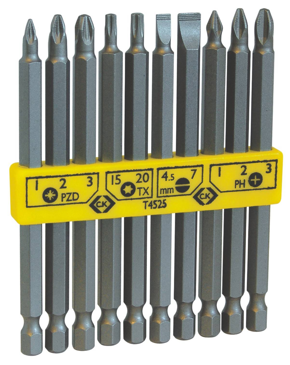 C.K T4525 Jeu d'embouts 10 pièces vis à fente, cruciforme Phillips, vis Pozidriv, 6 pans intérieurs (TX)