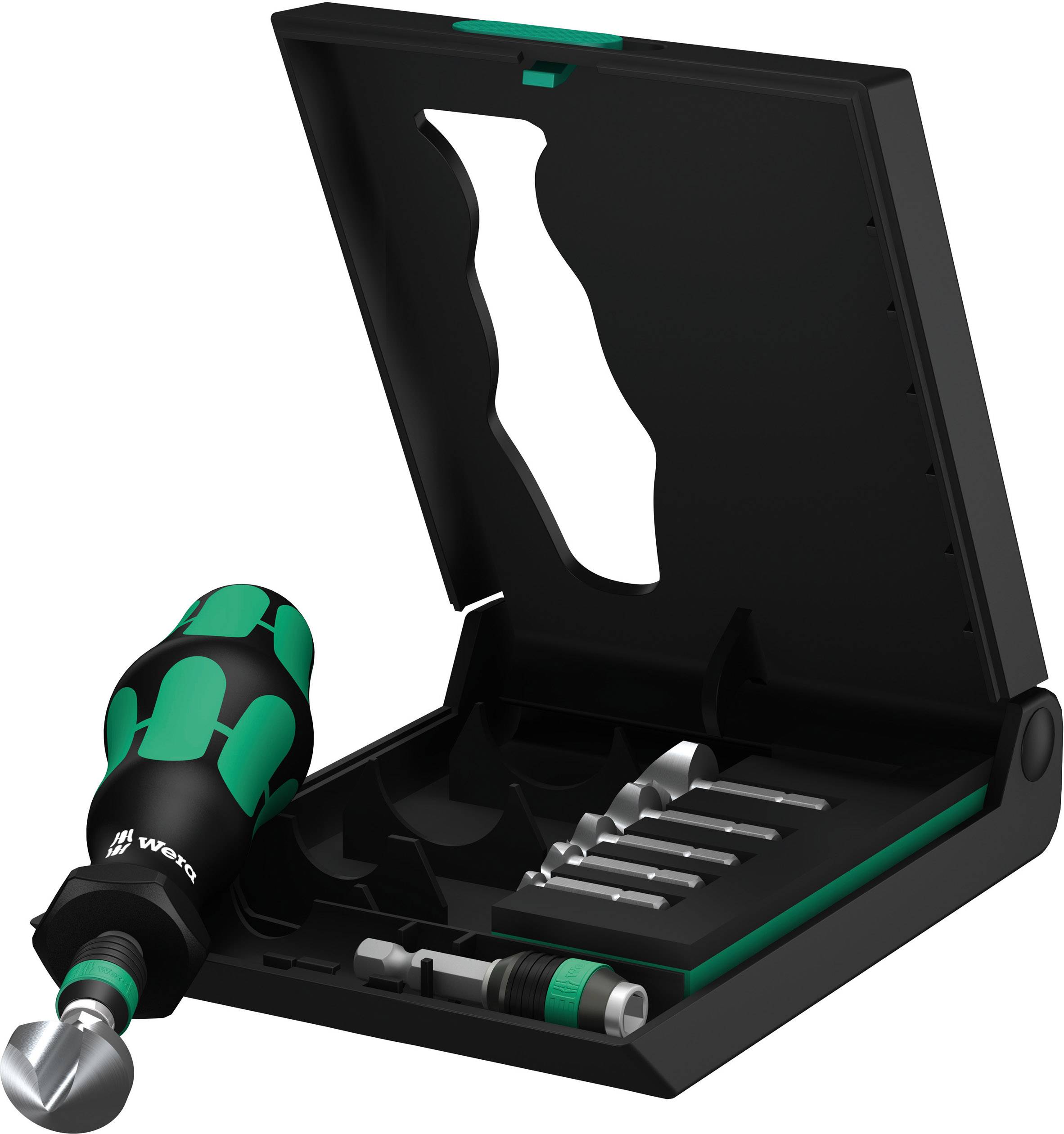 Un ensemble de tournevis avec manche vert et noir et plusieurs embouts dans un boîtier noir ouvert, idéal pour des applications polyvalentes.