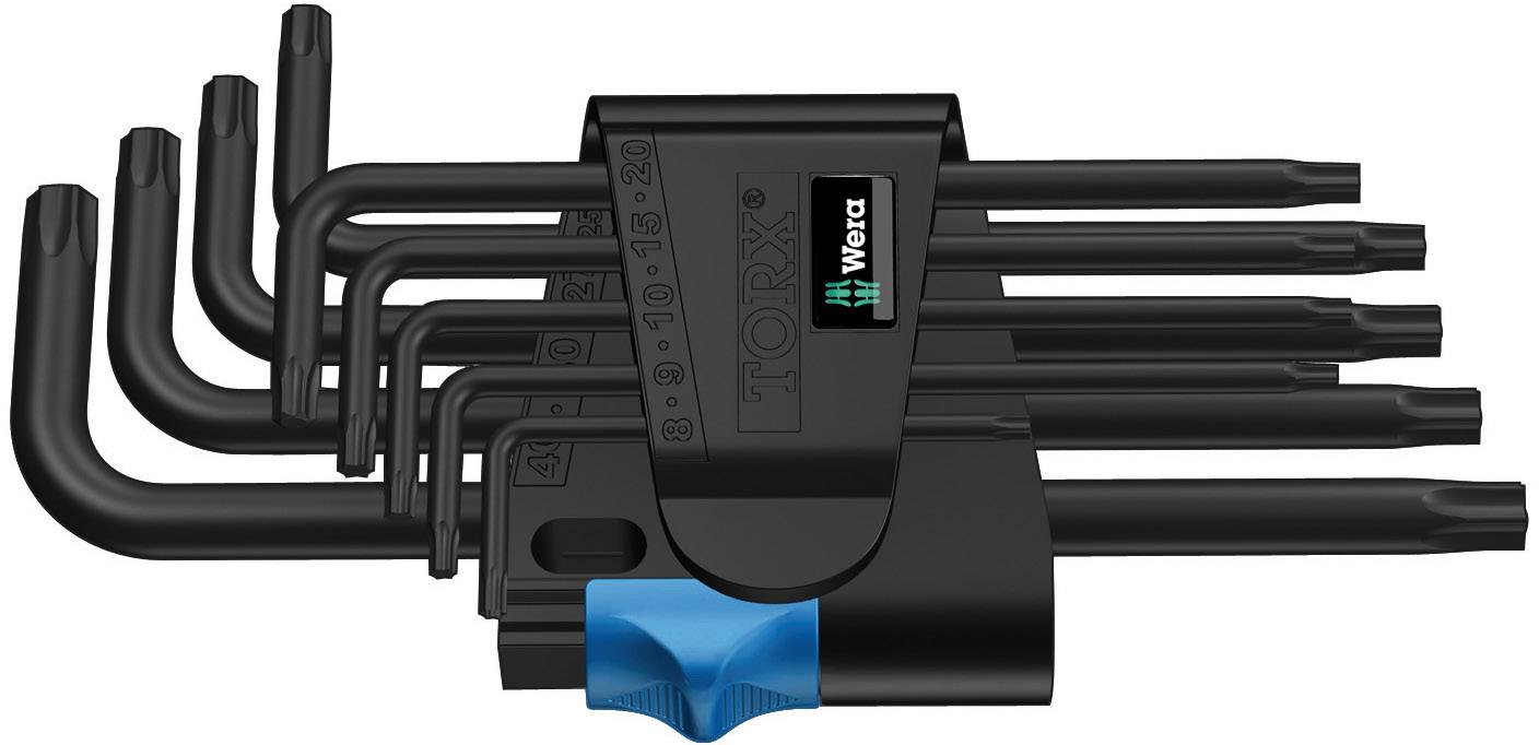 Ensemble de clés Torx avec support, différentes tailles, métal noir, nom de marque visible sur le support, adapté aux travaux manuels.
