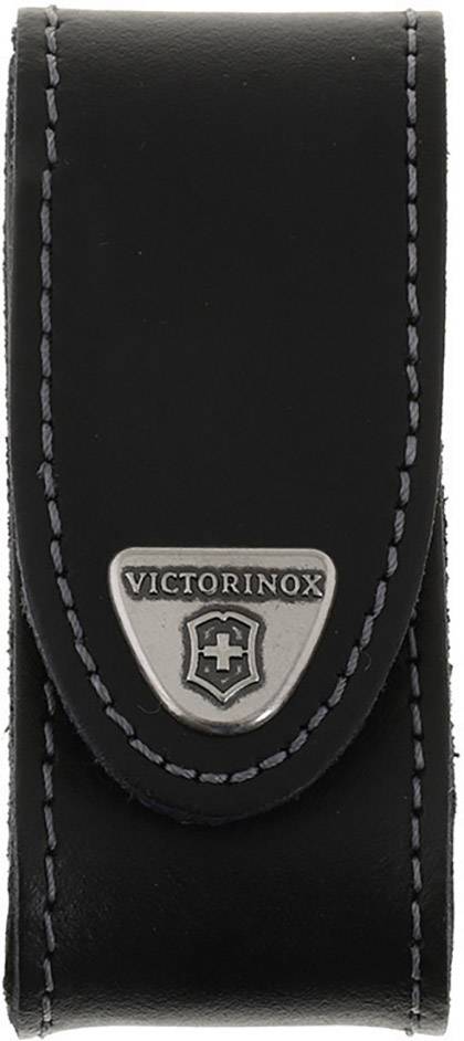 Étui en cuir noir avec logo argenté 'Victorinox', adapté pour ranger un couteau de poche ou un petit outil.