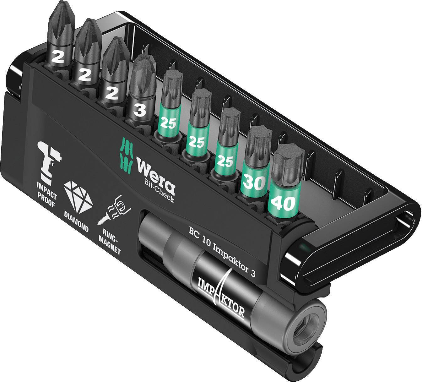 Wera 8755/67-9/IDC Impaktor Bit-Check 05057683001 Jeu d'embouts 10 pièces vis Pozidriv, TORX® intérieur technologie Impactor