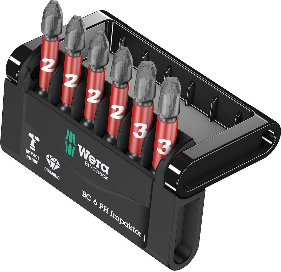 Wera Mini-Check Impaktor 1 05057691001 Jeu d'embouts 6 pièces cruciforme Phillips technologie Impactor
