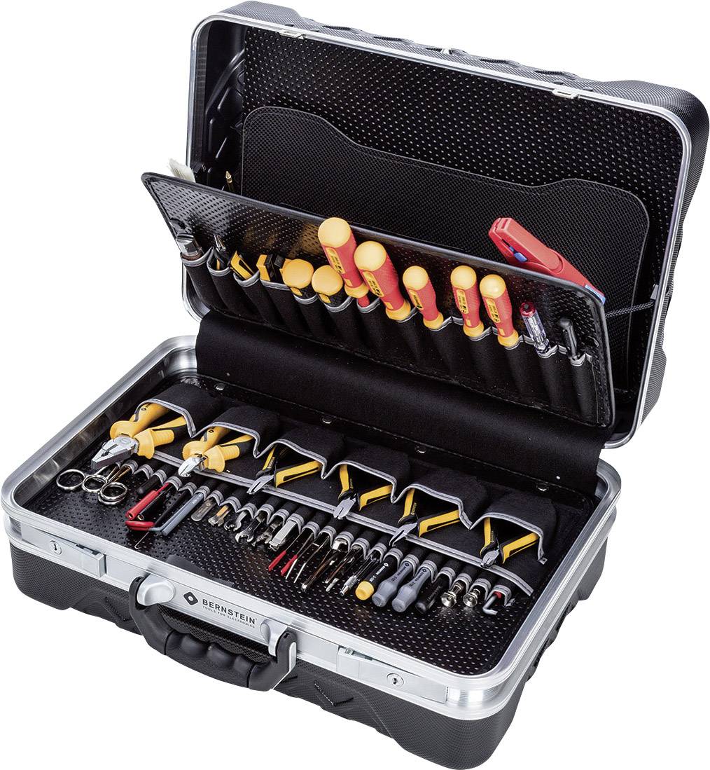 Une mallette à outils ouverte contenant divers tournevis, pinces et outils manuels, soigneusement rangés dans des compartiments de la mallette.
