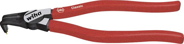Pince Wiha rouge, courbée, avec une surface de préhension noire et l'inscription 'Classic' sur le manche, sert à saisir et maintenir.