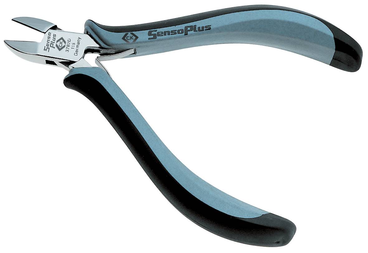 Une pince coupante latérale bleue et noire avec des poignées ergonomiques, adaptée pour couper précisément des fils.