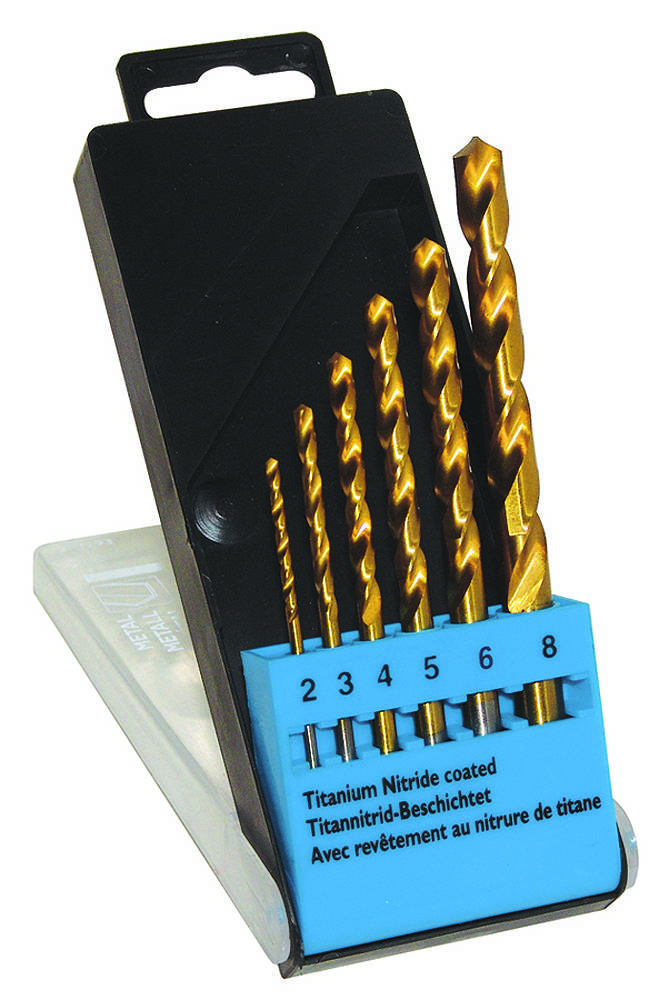 C.K T3293 HSS Jeu de forets pour le métal 6 pièces 2 mm, 3 mm, 4 mm, 5 mm, 8 mm TiN DIN 338 tige cylindrique 1 set