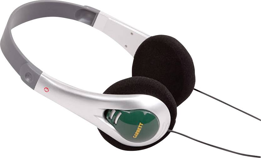 Casque audio avec arceau noir et détails verts.