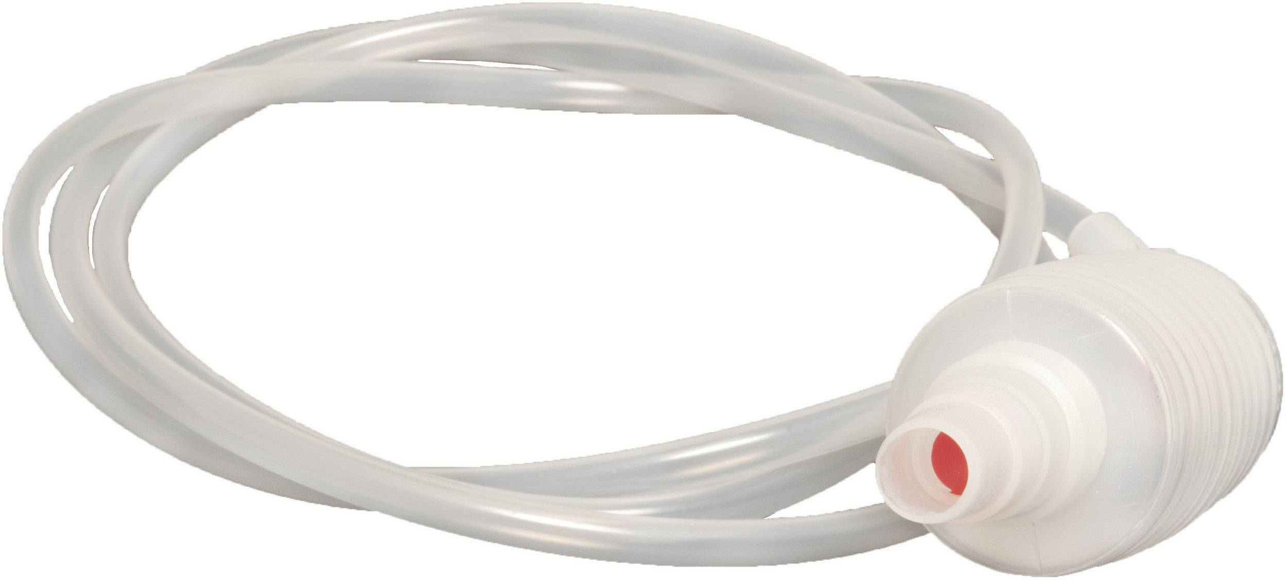 Un tube transparent avec un raccord en plastique blanc, probablement un composant d'un dispositif médical ou technique.