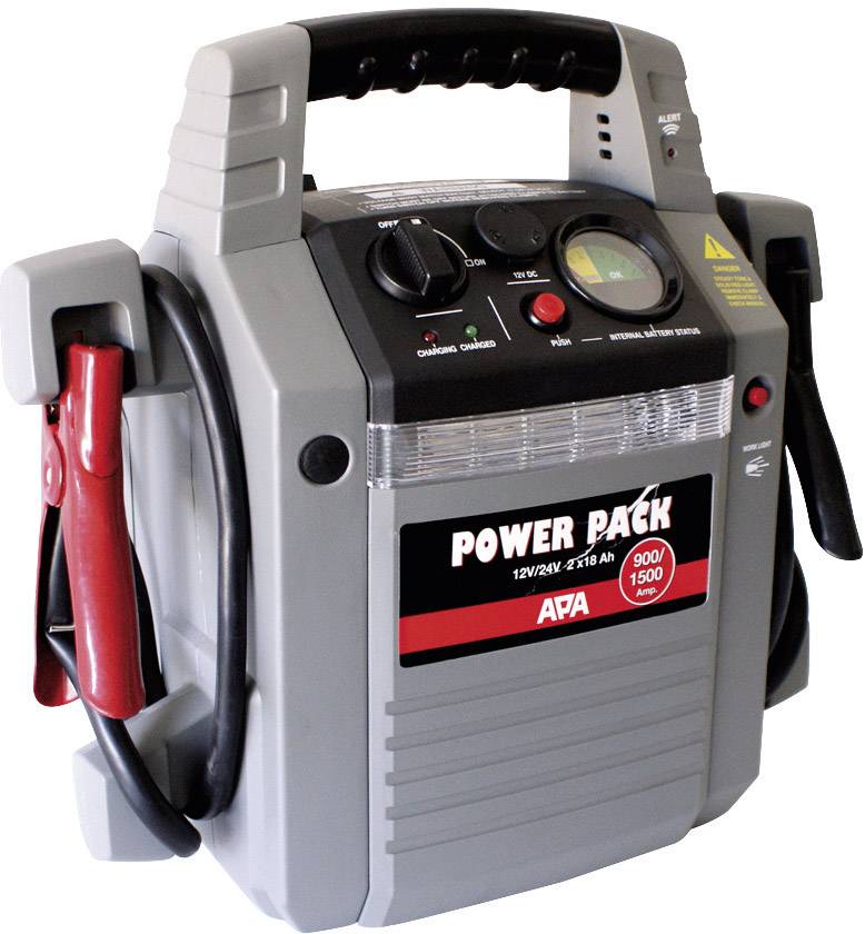 Batterie externe portable avec pinces et boutons de commande, adaptée pour 12/24V, 21/18 Ah. Convient au démarrage des batteries de véhicules.