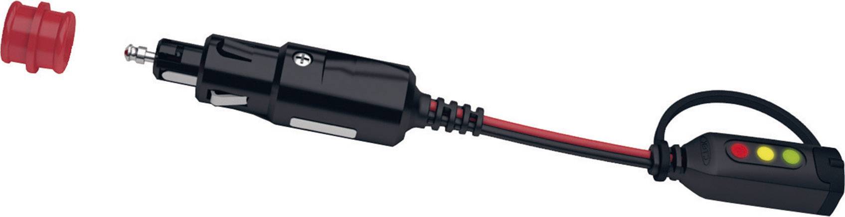 Câble de charge pour véhicule noir et rouge avec prise et voyant LED.